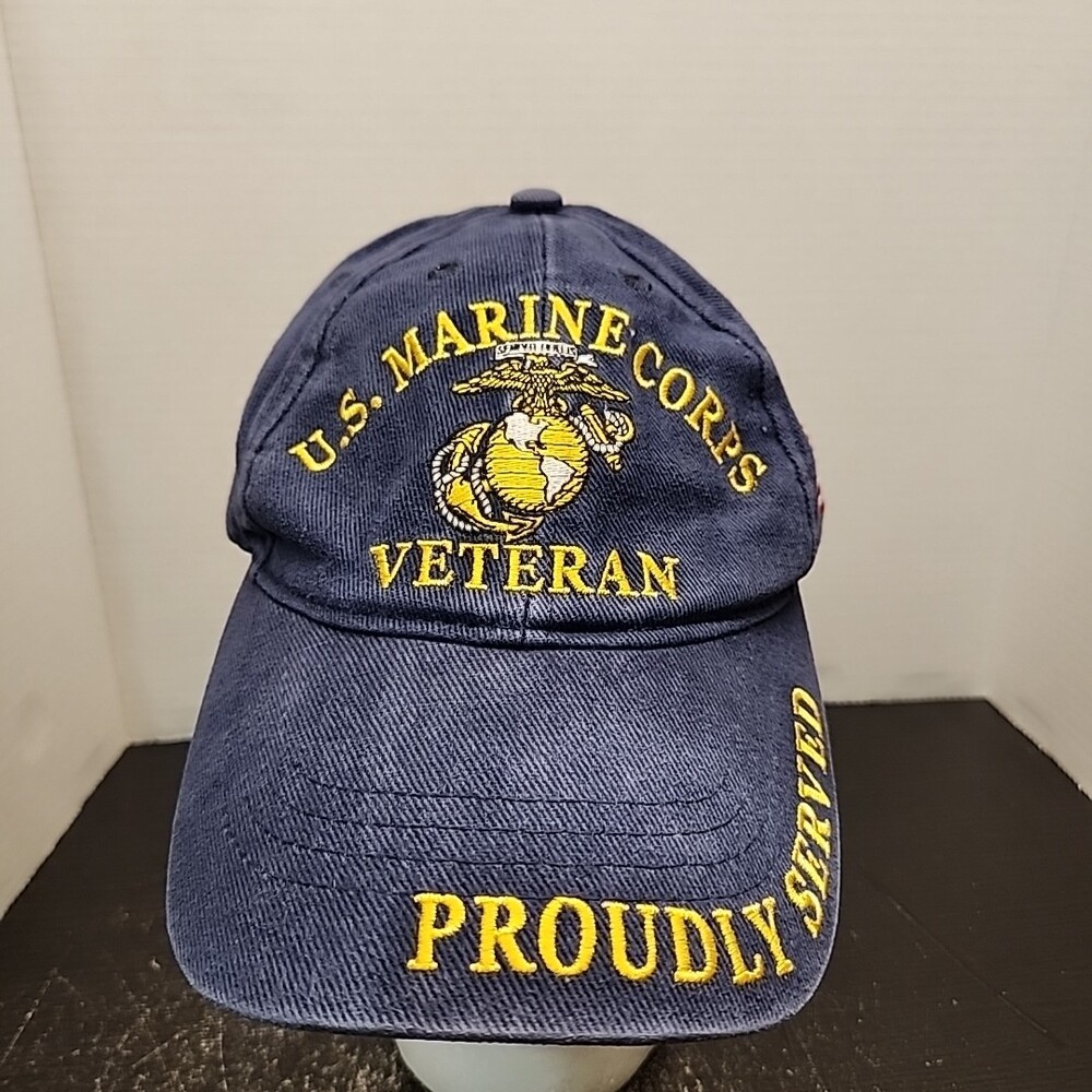 Vintage Marine Veteran Hat Mens United States Insignia Big Logo Adjustable Twill
